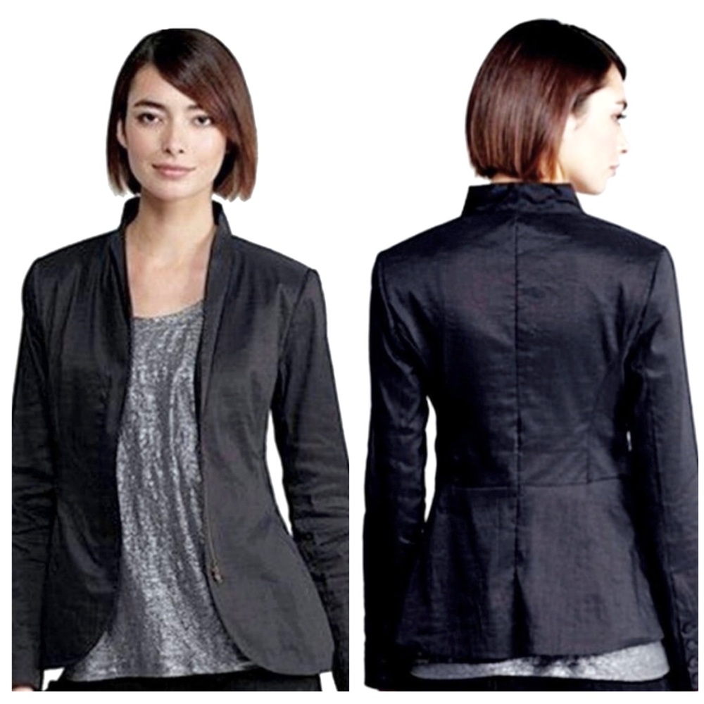 NWT Eileen Fisher High Collar Peplum Jacket in Midnight Blue XL